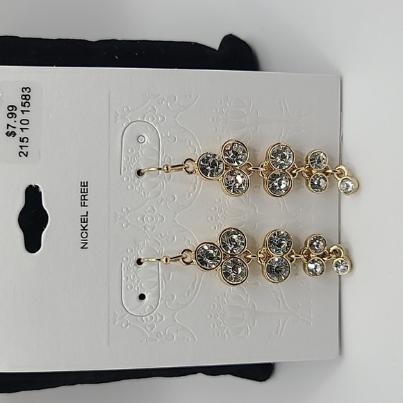 Gold tone rhinestone drop earrings - Picture 1 of 6